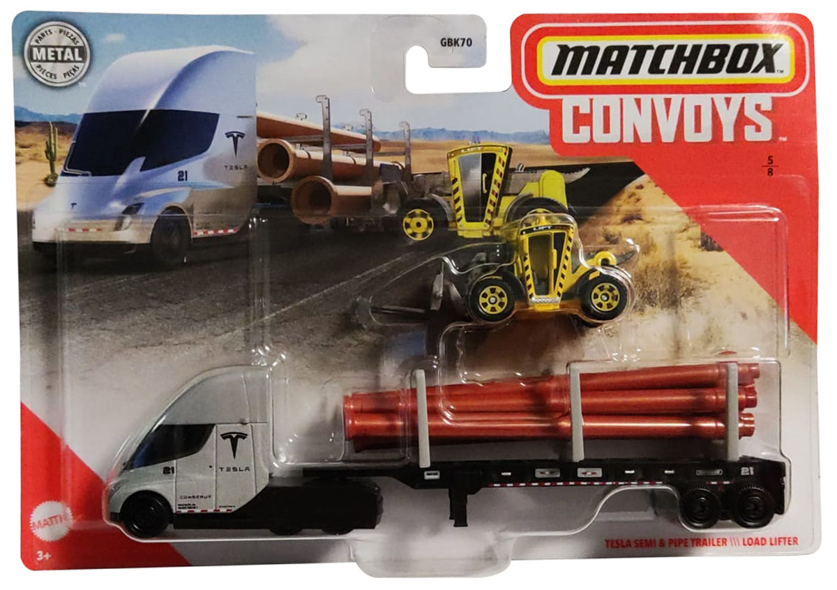 Mattel GMD05 Matchbox Convoys Tesla Semi & Pipe Trailer